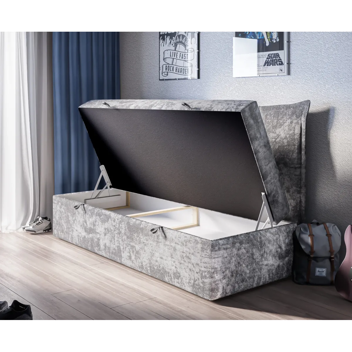 Łóżko tapicerowane BENCH LAVERTO podnoszone