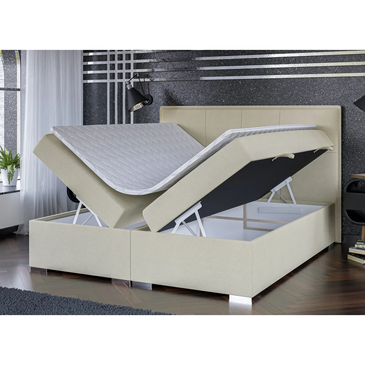 Łóżko kontynentalne CARRE LAVERTO podnoszone