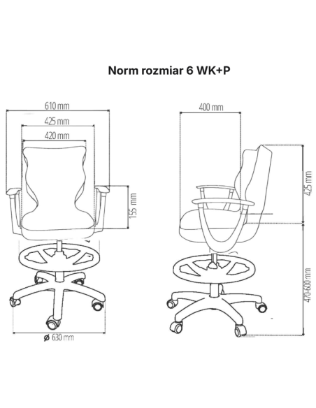 Krzesło obrotowe młodzieżowe z podłokietnikami i podnóżkiem na kółkach NORM ENTELO