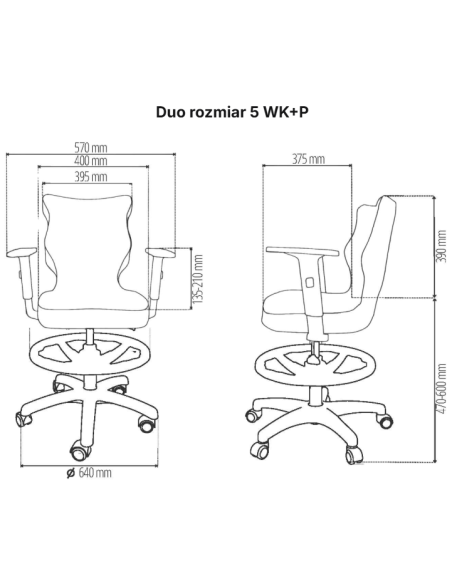 Krzesło obrotowe młodzieżowe z podłokietnikami i podnóżkiem na kółkach DUO ENTELO