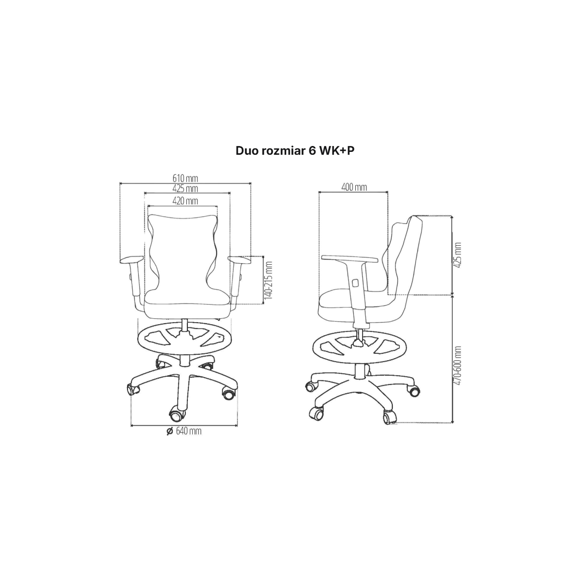 Krzesło obrotowe młodzieżowe z podłokietnikami i podnóżkiem na kółkach DUO ENTELO