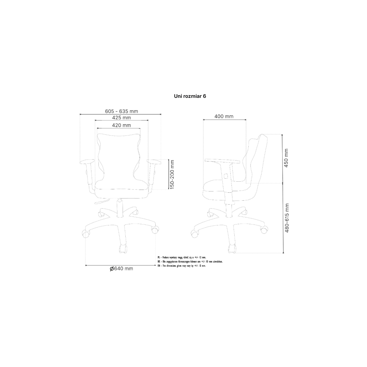 Krzesło obrotowe biurowe z podłokietnikami na kółkach UNI ENTELO rozmiar 6