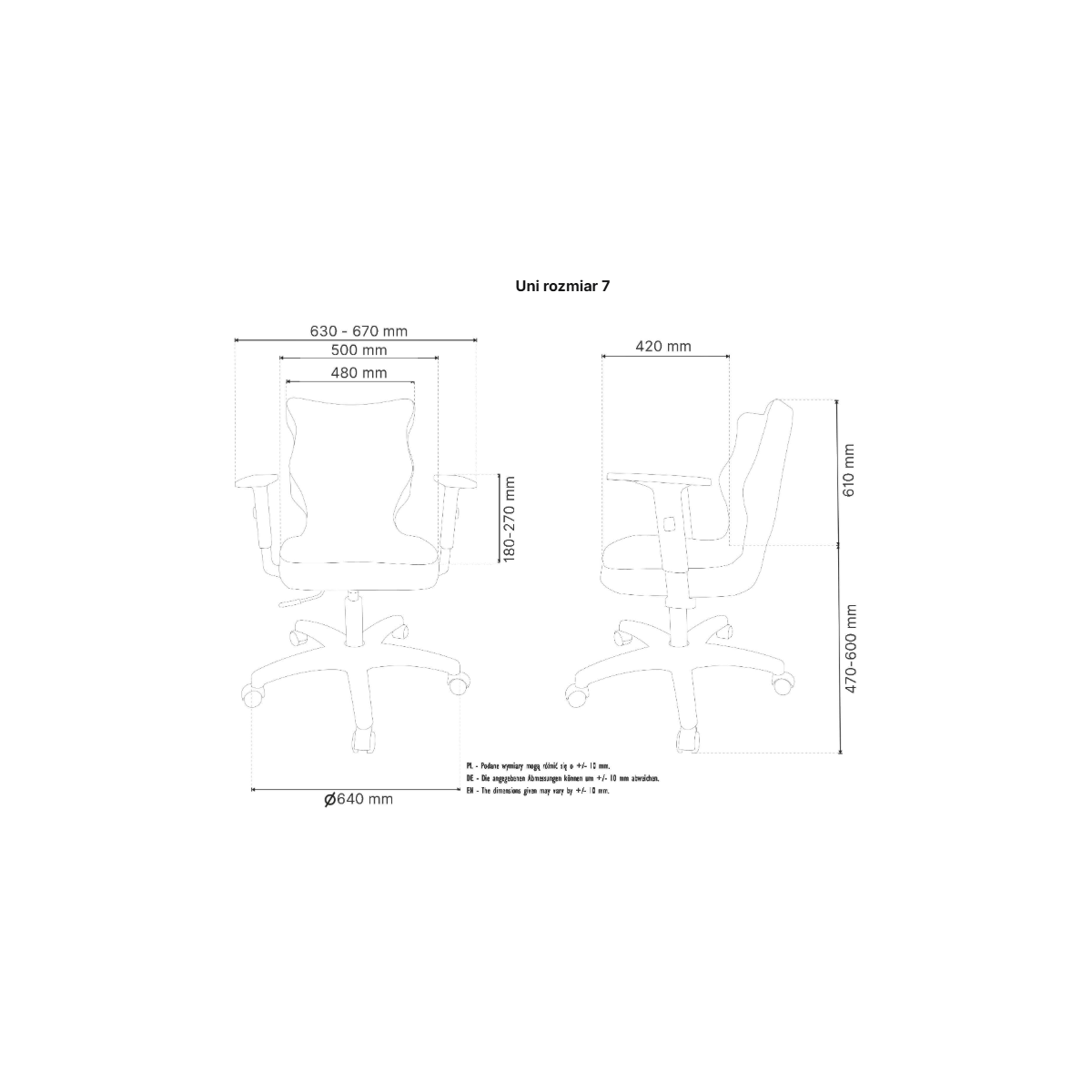 Krzesło obrotowe biurowe z podłokietnikami na kółkach UNI ENTELO rozmiar 7