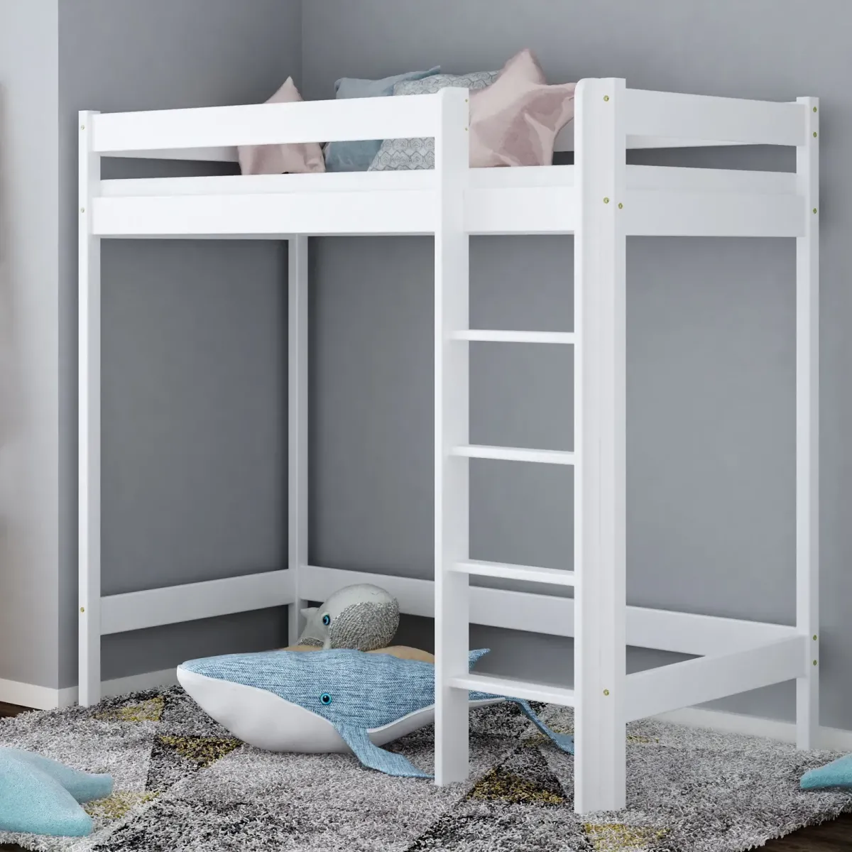 Łóżko drewniane antresola biały MEBLE WRÓBEL