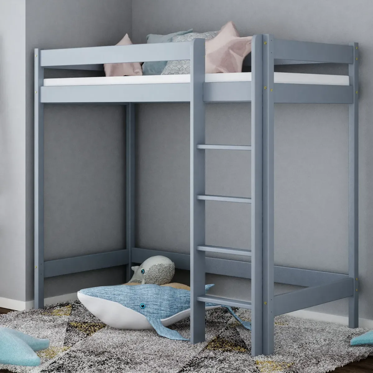 Łóżko drewniane antresola szary MEBLE WRÓBEL