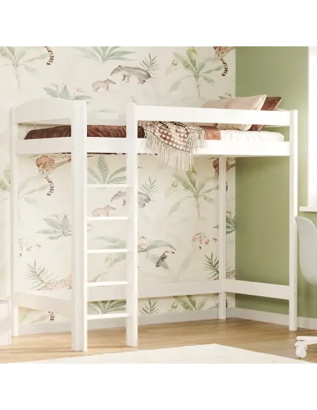 Łóżko drewniane antresola z łukiem biały WRÓBEL