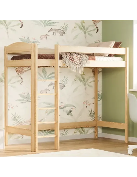 Łóżko drewniane antresola z łukiem sosna MEBLE WRÓBEL