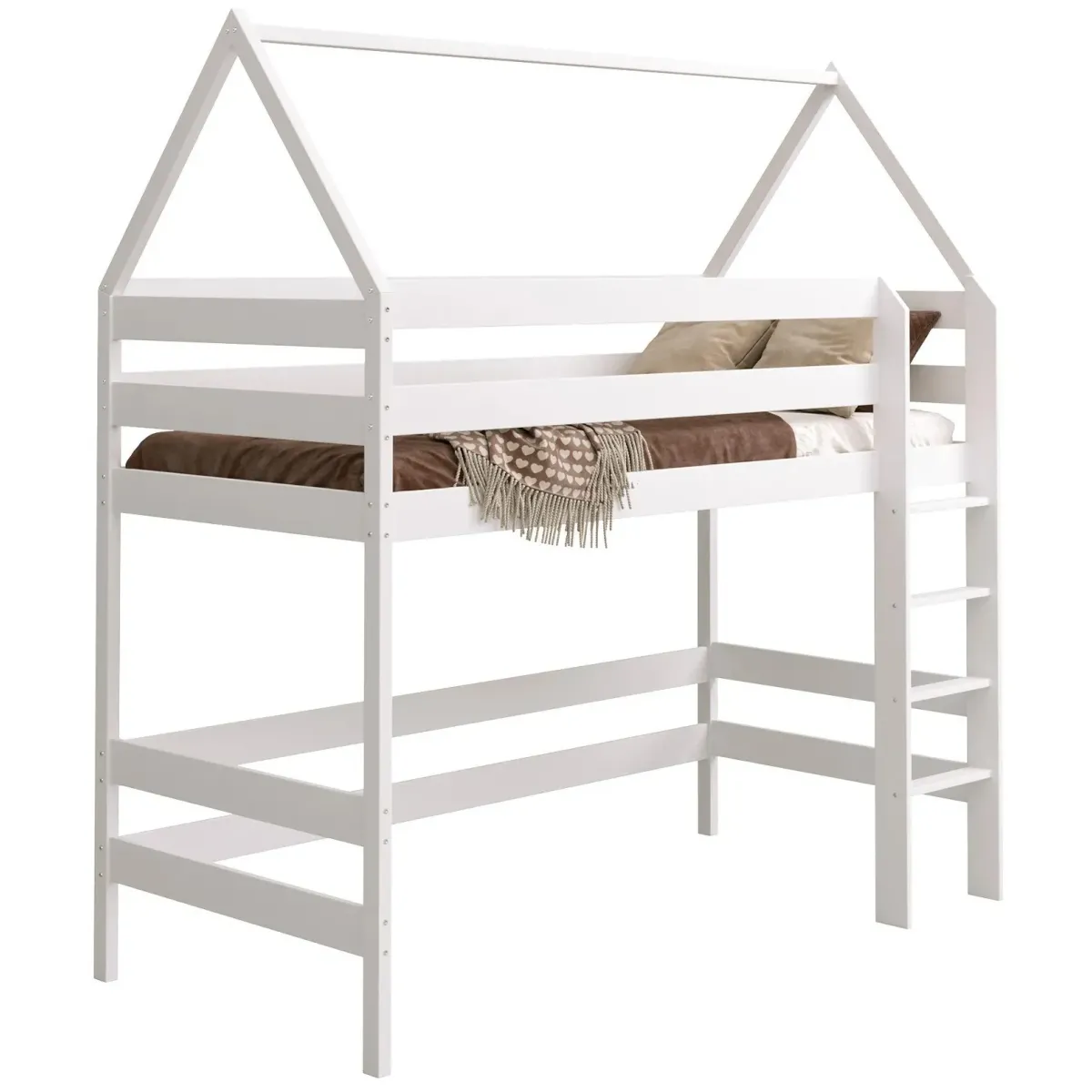 Łóżko drewniane antresola DOMEK biały MEBLE WRÓBEL