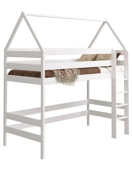 Łóżko drewniane antresola DOMEK biały MEBLE WRÓBEL