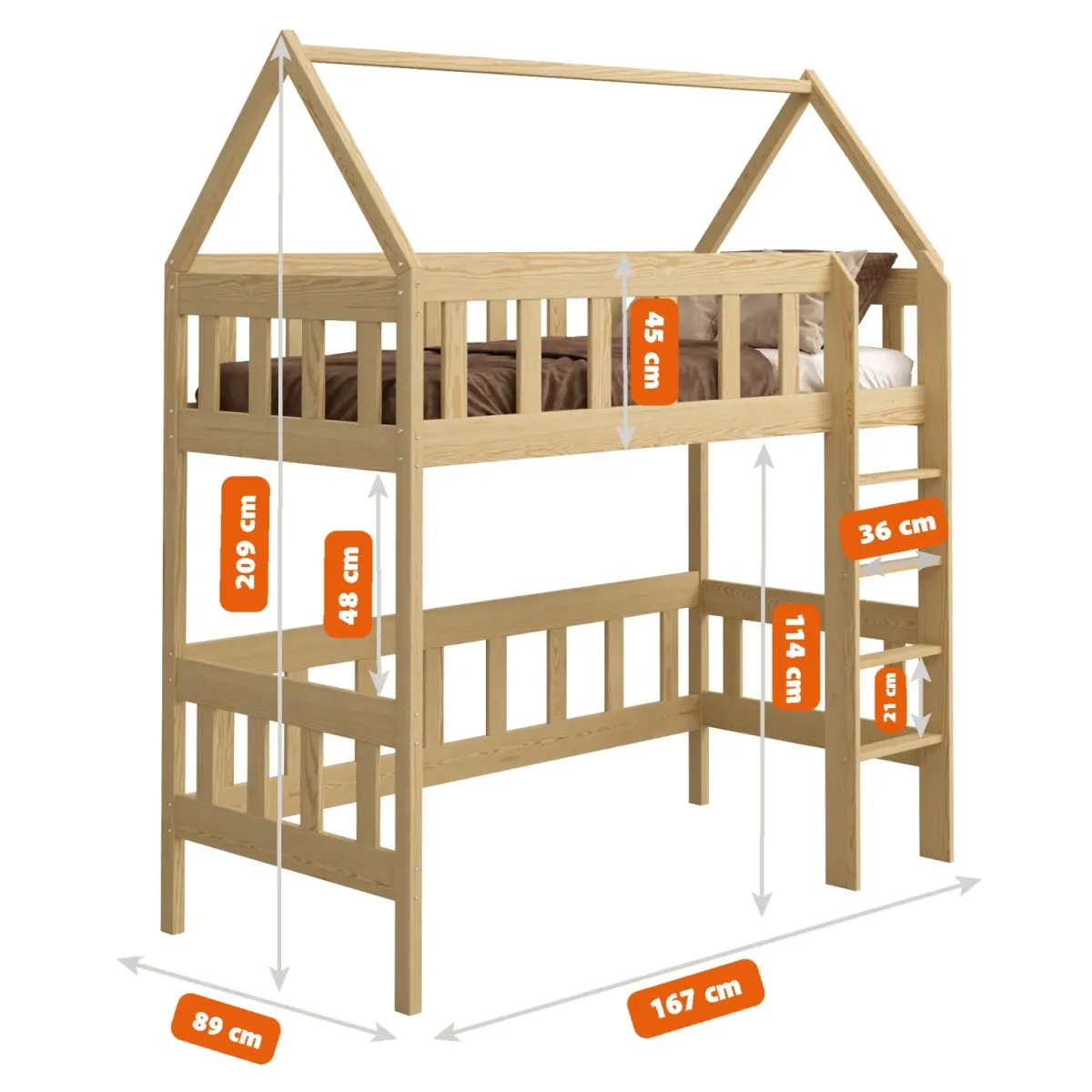 Łóżko drewniane antresola CHWAT wymiary MEBLE WRÓBEL