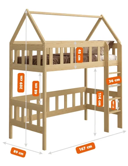 Łóżko drewniane antresola CHWAT wymiary MEBLE WRÓBEL