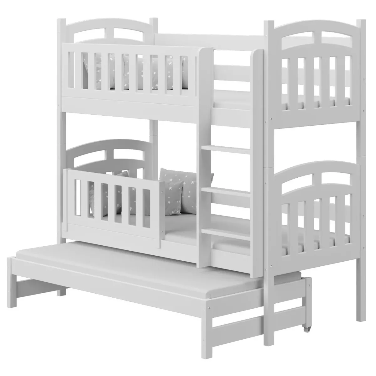 Łóżko drewniane piętrowe ZUZIA z wysuwem biały MEBLE WRÓBEL