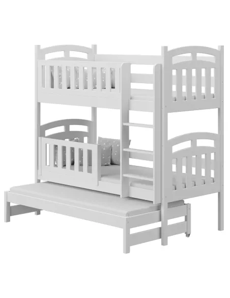 Łóżko drewniane piętrowe ZUZIA z wysuwem biały MEBLE WRÓBEL