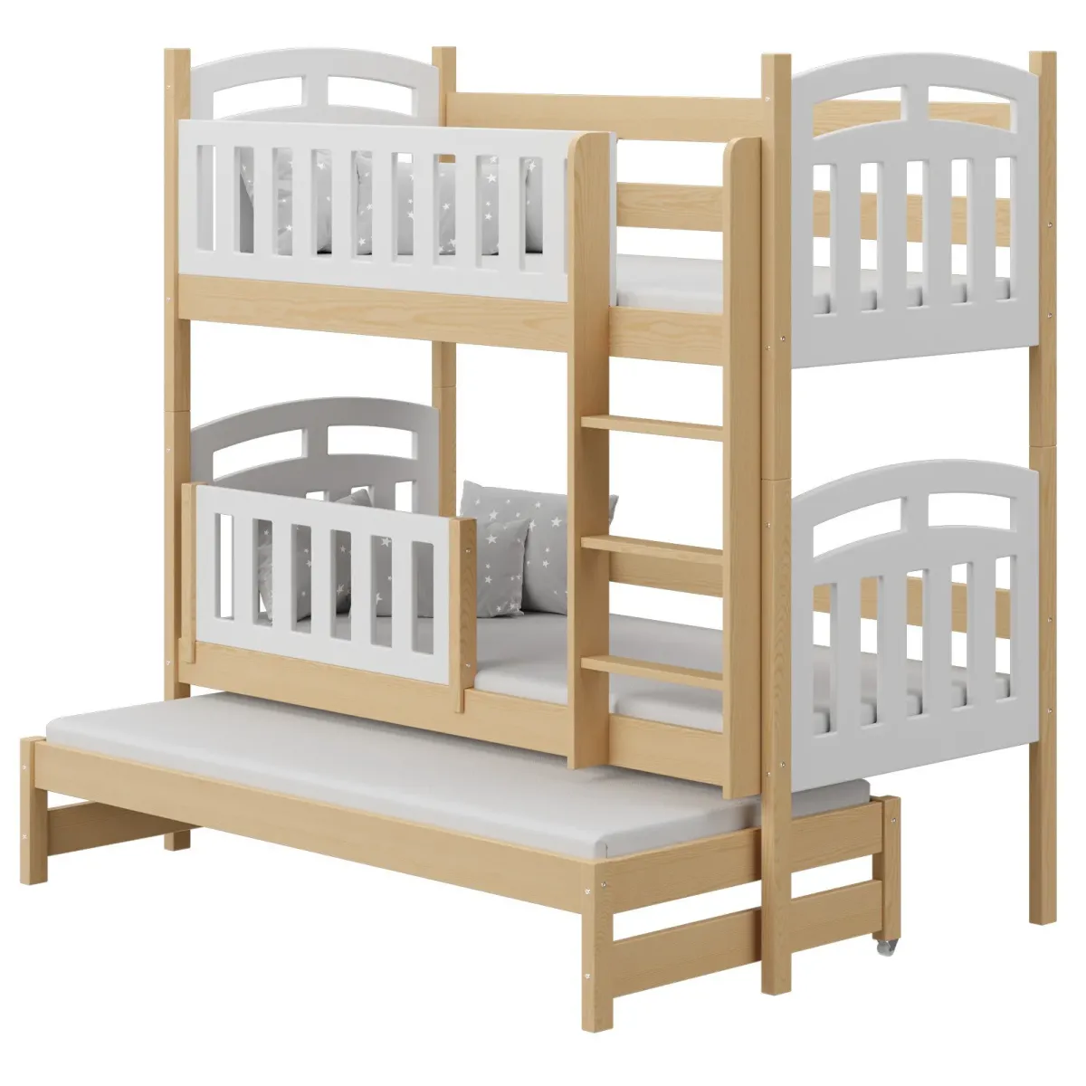 Łóżko drewniane piętrowe ZUZIA z wysuwem sosna MEBLE WRÓBEL