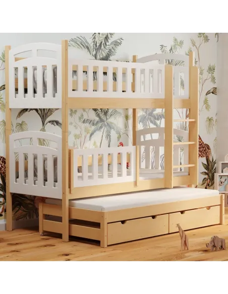 Łóżko drewniane piętrowe ZUZIA z wysuwem sosna MEBLE WRÓBEL
