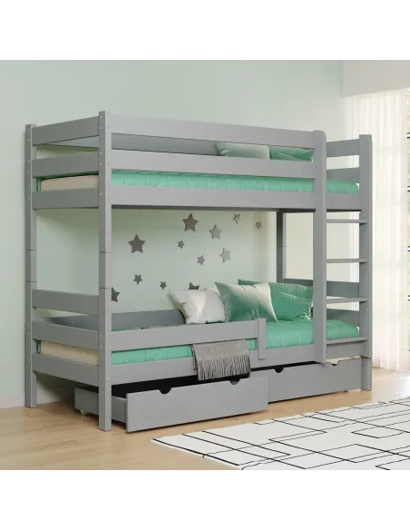 Łóżko drewniane piętrowe GAGATEK LUX szary MEBLE WRÓBEL