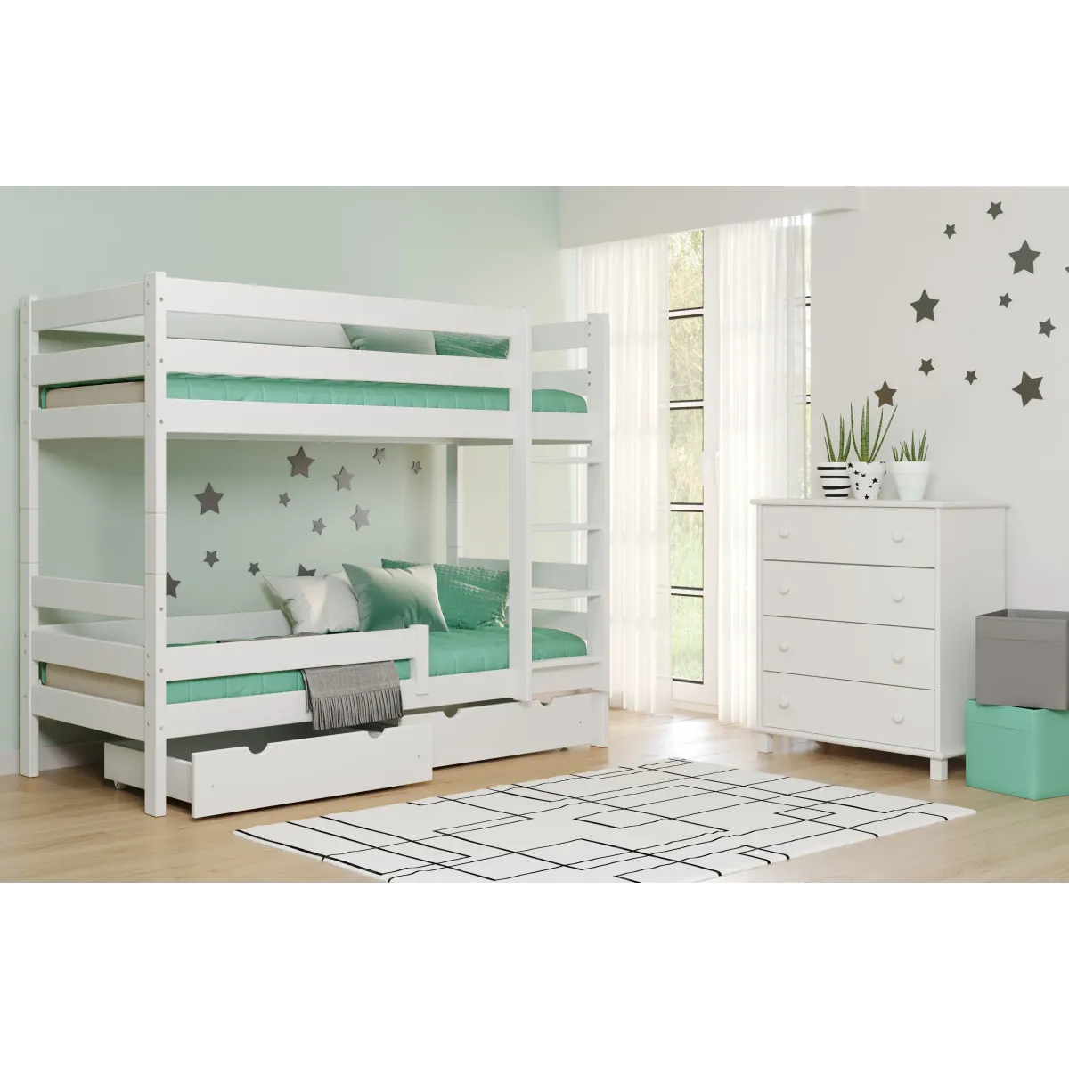 Łóżko drewniane piętrowe GAGATEK LUX biały MEBLE WRÓBEL