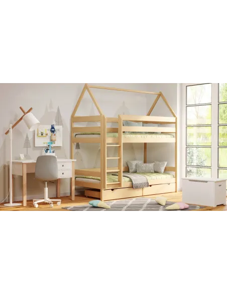 Łóżko drewniane piętrowe DOMEK PIĘTROWY sosna MEBLE WRÓBEL