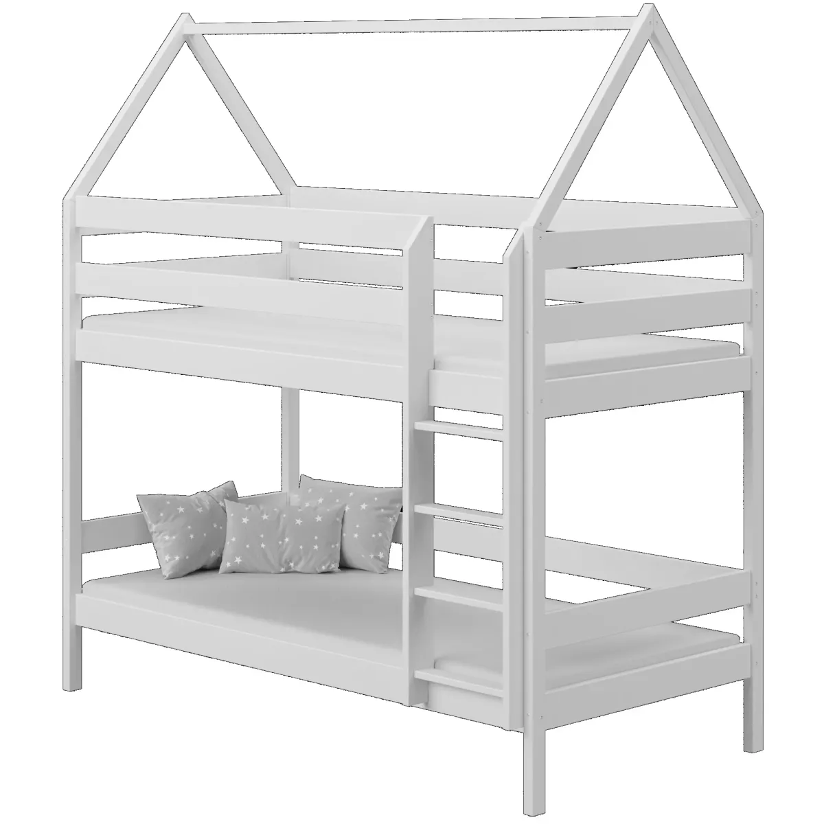 Łóżko drewniane piętrowe DOMEK PIĘTROWY biały MEBLE WRÓBEL