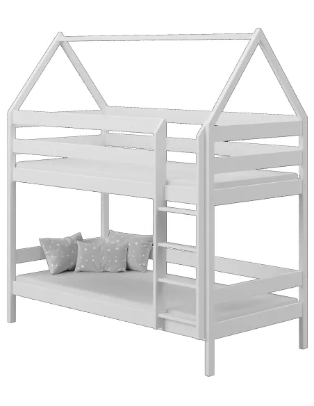 Łóżko drewniane piętrowe DOMEK PIĘTROWY biały MEBLE WRÓBEL