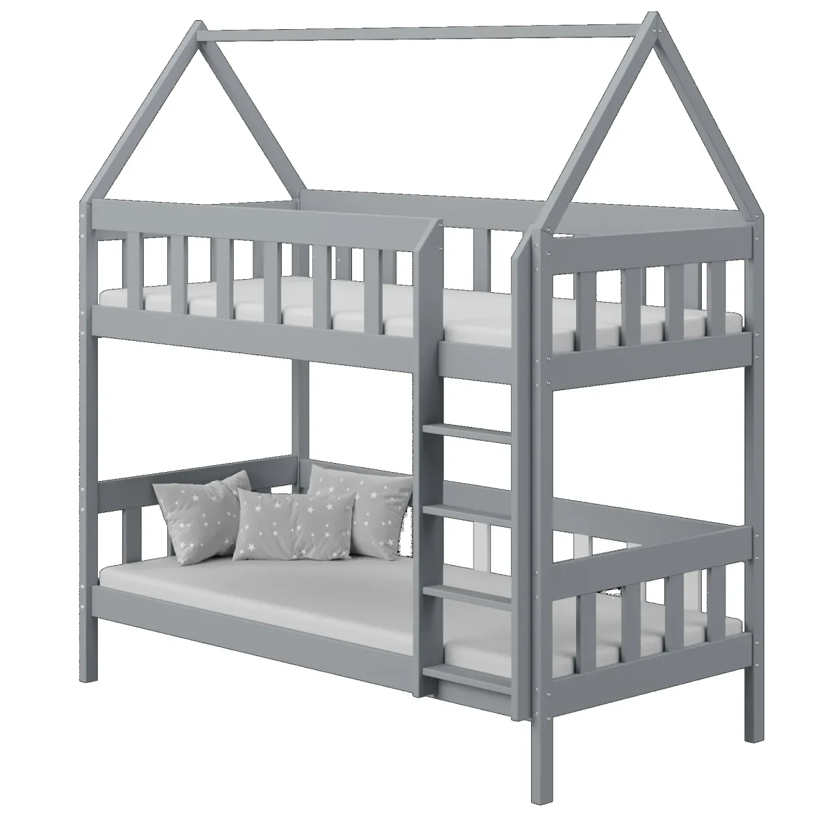 Łóżko drewniane piętrowe DOMEK CHWAT szary MEBLE WRÓBEL