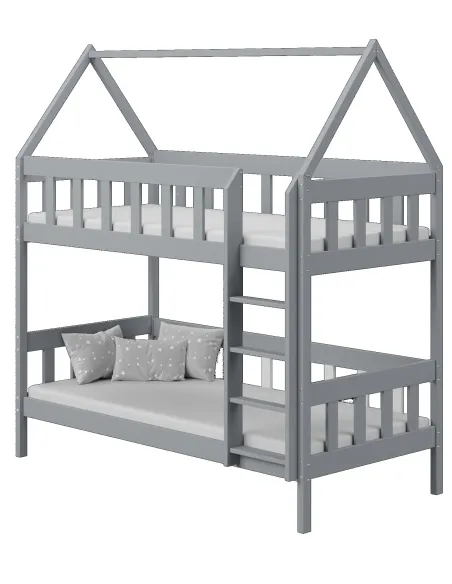 Łóżko drewniane piętrowe DOMEK CHWAT szary MEBLE WRÓBEL
