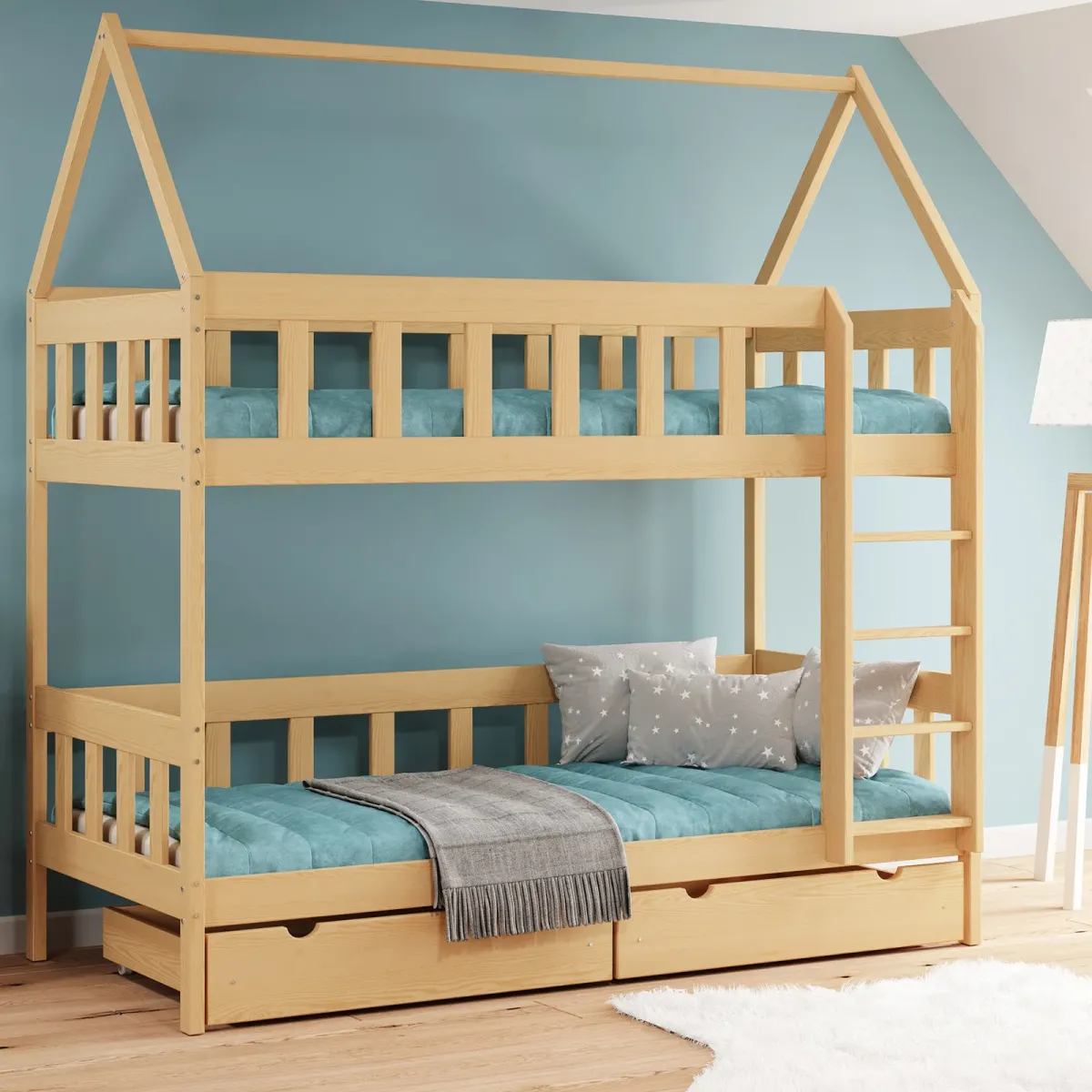 Łóżko drewniane piętrowe DOMEK CHWAT sosna MEBLE WRÓBEL