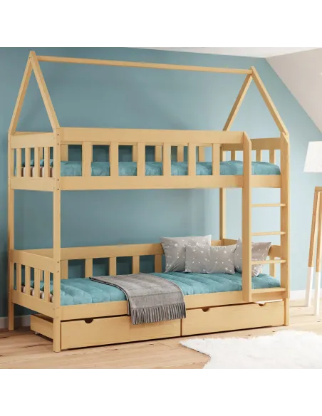 Łóżko drewniane piętrowe DOMEK CHWAT sosna MEBLE WRÓBEL