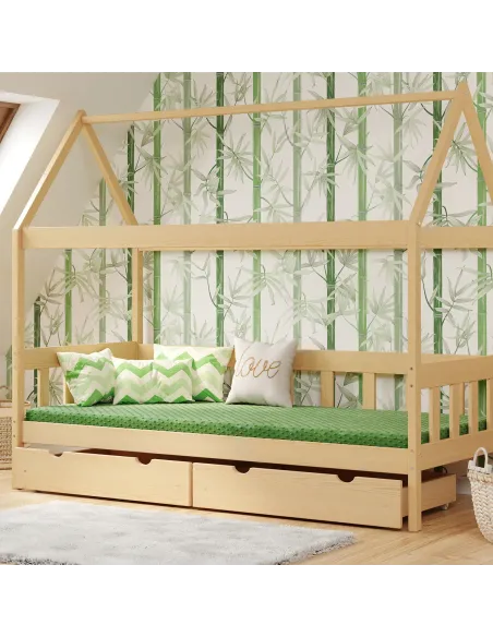 Łóżko drewniane pojedyncze DOMEK SKRZAT sosna MEBLE WRÓBEL