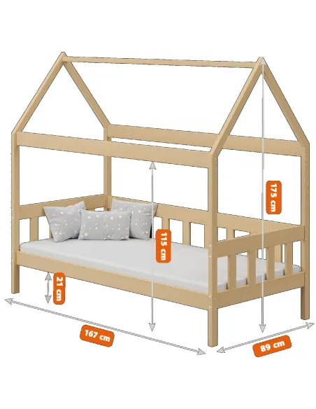 Łóżko drewniane pojedyncze DOMEK SKRZAT wymiary MEBLE WRÓBEL