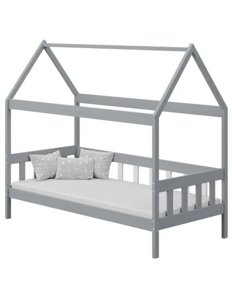 Łóżko drewniane pojedyncze DOMEK SKRZAT szary MEBLE WRÓBEL