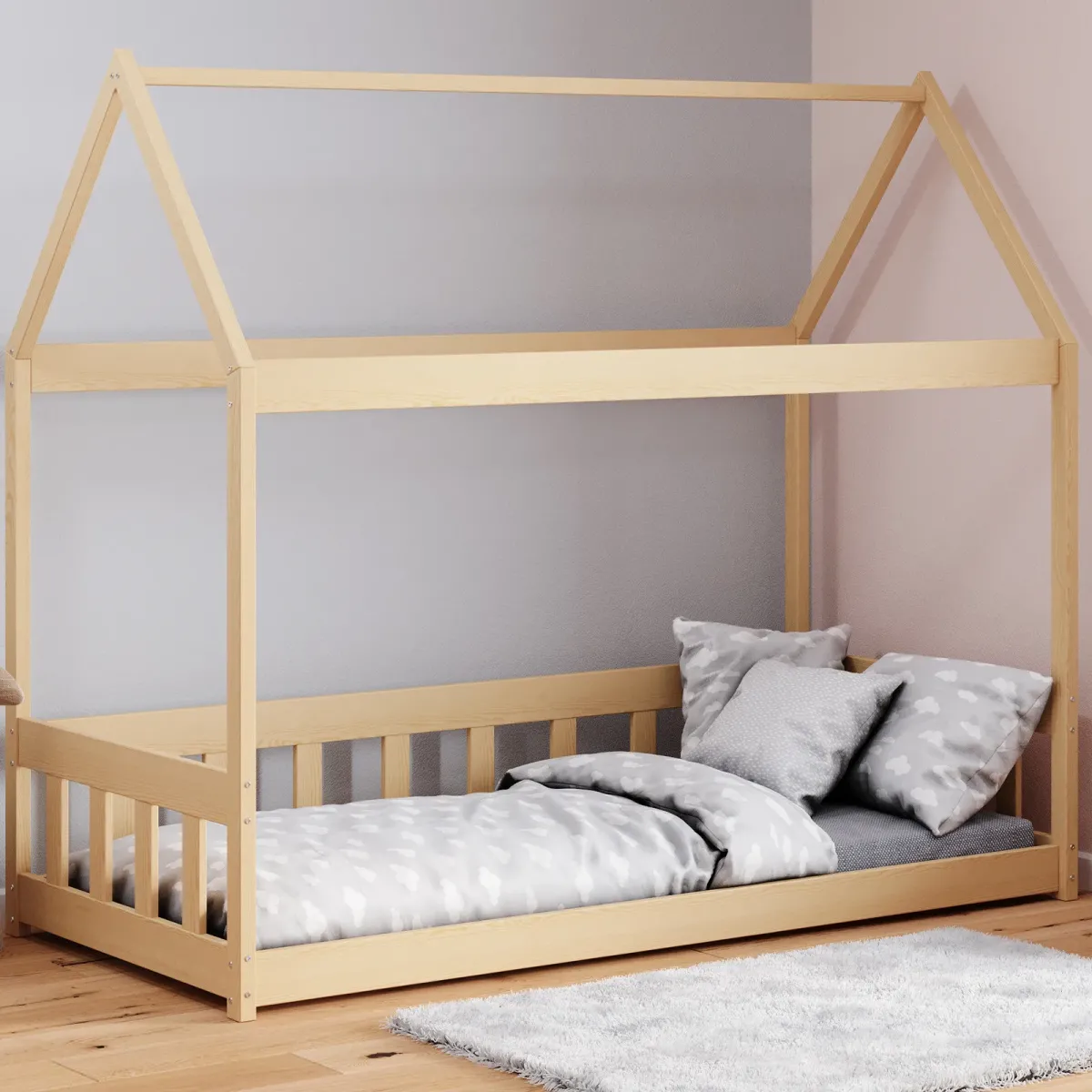 Łóżko drewniane pojedyncze DOMEK BRAT sosna MEBLE WRÓBEL