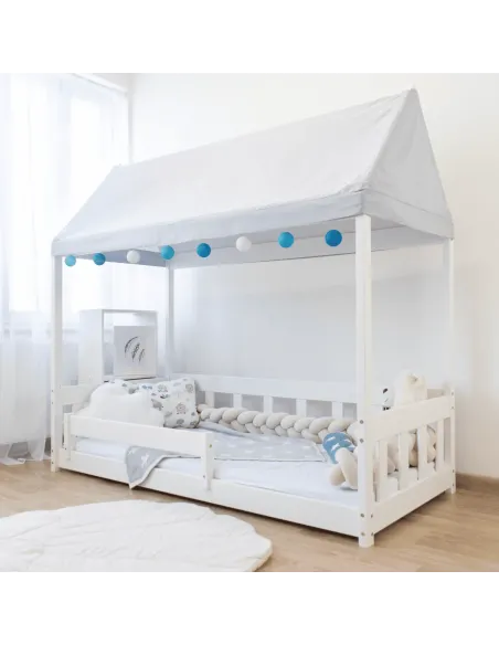 Łóżko drewniane pojedyncze DOMEK BRAT biały MEBLE WRÓBEL