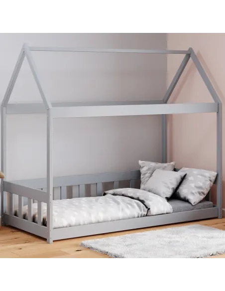 Łóżko drewniane pojedyncze DOMEK BRAT szary MEBLE WRÓBEL