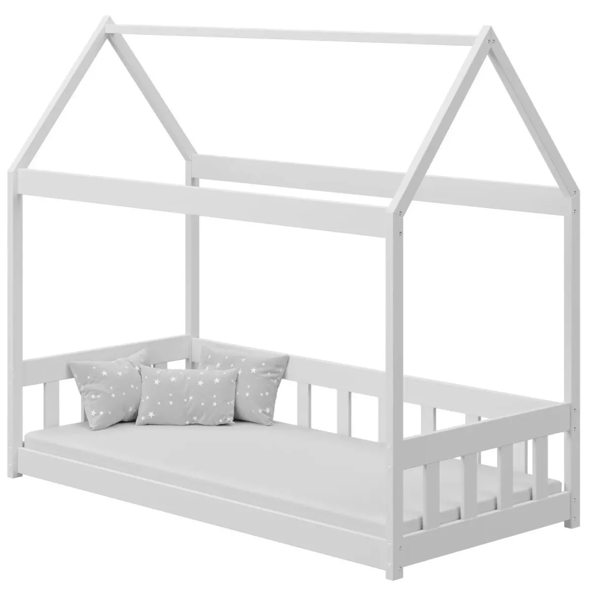 Łóżko drewniane pojedyncze DOMEK BRAT biały MEBLE WRÓBEL