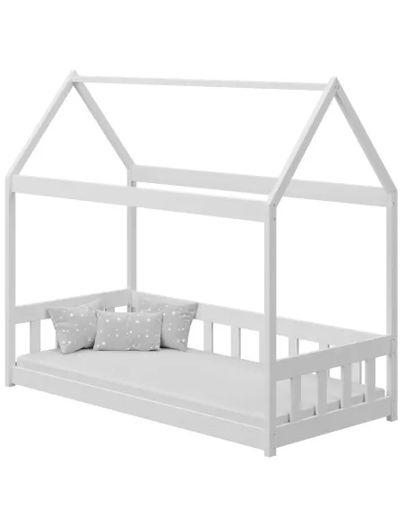 Łóżko drewniane pojedyncze DOMEK BRAT biały MEBLE WRÓBEL