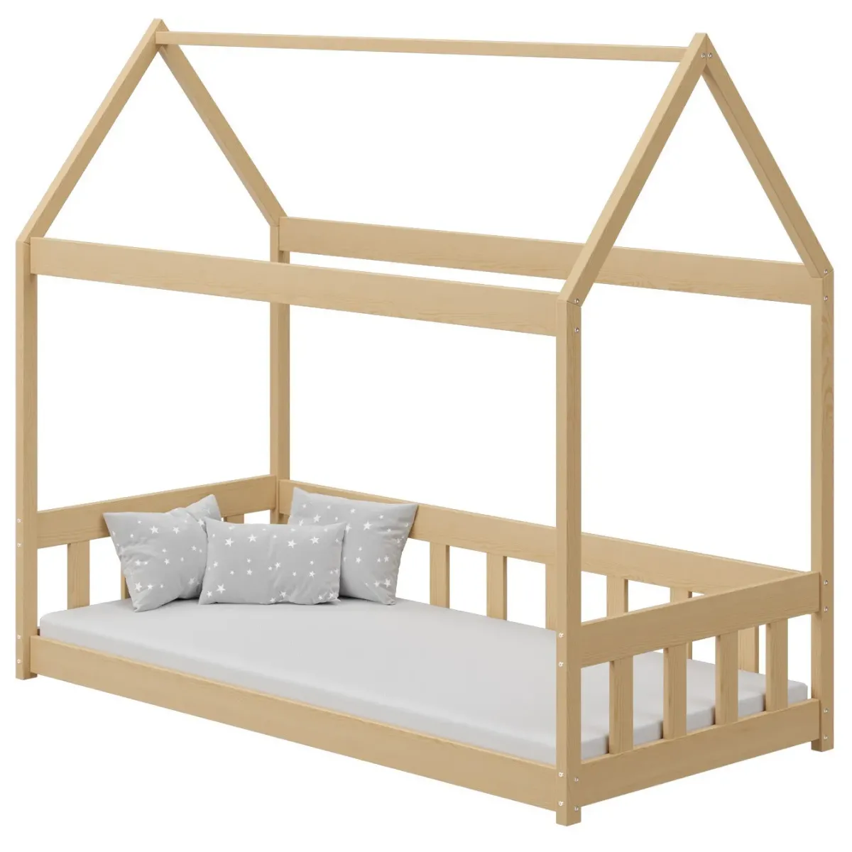 Łóżko drewniane pojedyncze DOMEK BRAT sosna MEBLE WRÓBEL