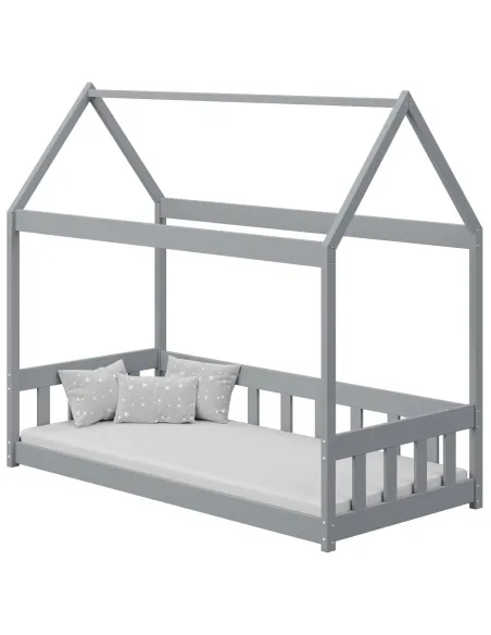 Łóżko drewniane pojedyncze DOMEK BRAT szary MEBLE WRÓBEL