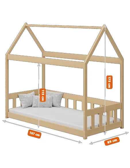 Łóżko drewniane pojedyncze DOMEK BRAT wymiary MEBLE WRÓBEL