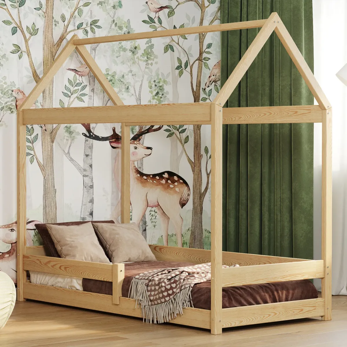 Łóżko drewniane pojedyncze DOMEK MIŚ sosna MEBLE WRÓBEL