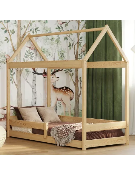 Łóżko drewniane pojedyncze DOMEK MIŚ sosna MEBLE WRÓBEL