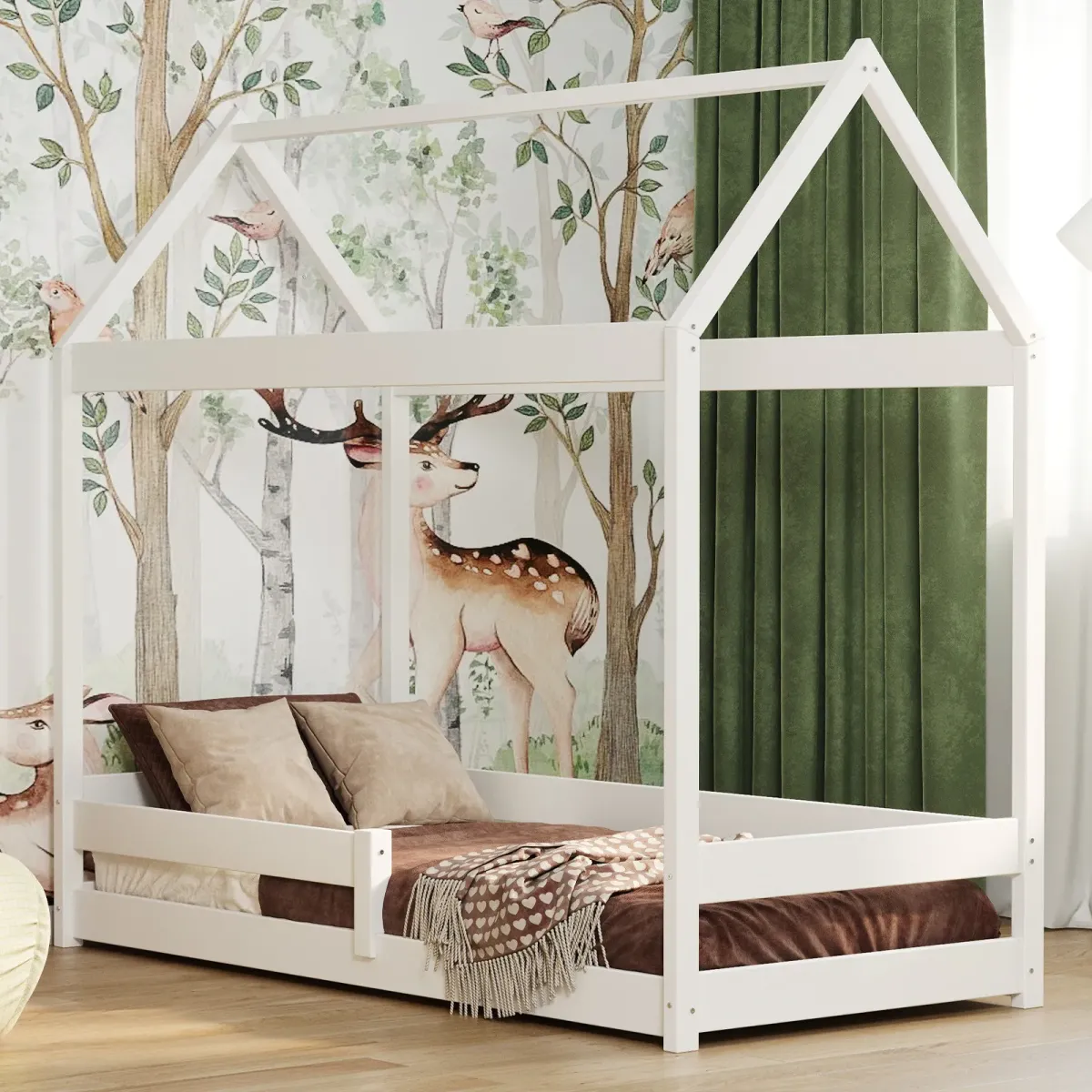 Łóżko drewniane pojedyncze DOMEK MIŚ biały MEBLE WRÓBEL