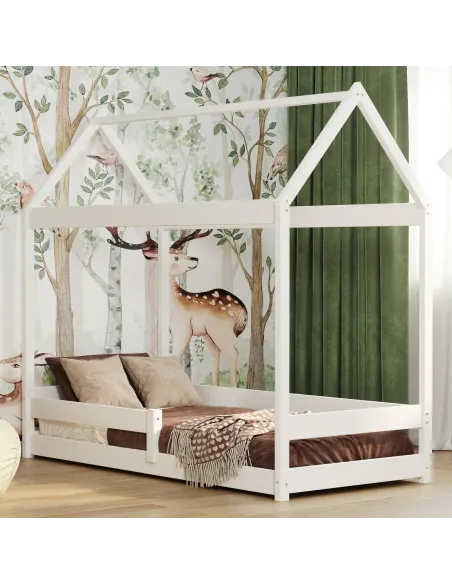Łóżko drewniane pojedyncze DOMEK MIŚ biały MEBLE WRÓBEL