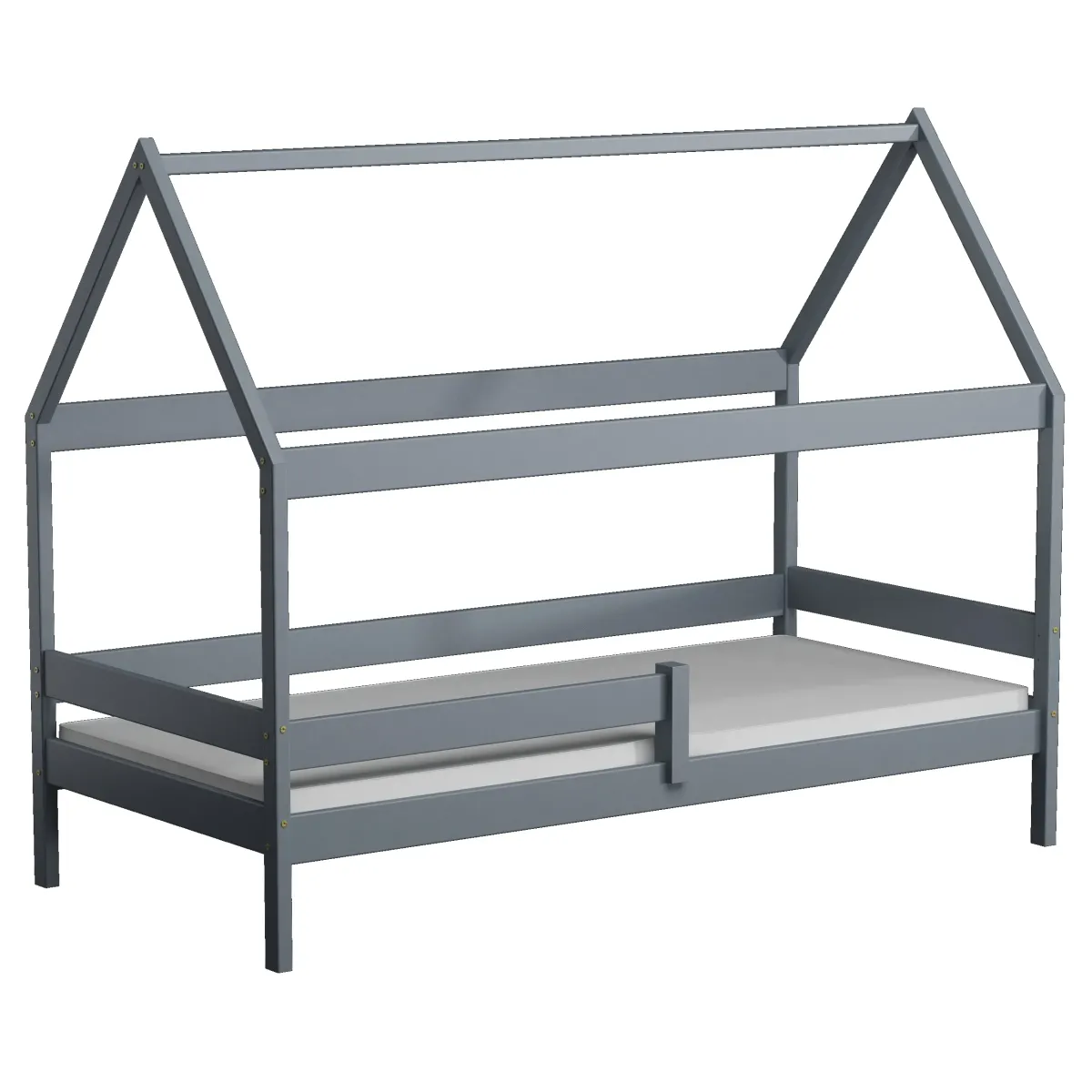 Łóżko drewniane pojedyncze DOMEK PLUS szary MEBLE WRÓBEL