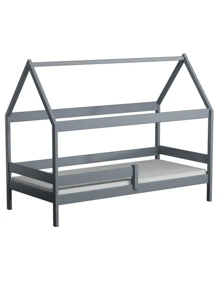 Łóżko drewniane pojedyncze DOMEK PLUS szary MEBLE WRÓBEL