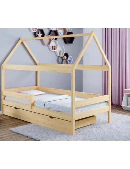 Łóżko drewniane pojedyncze DOMEK PLUS sosna MEBLE WRÓBEL