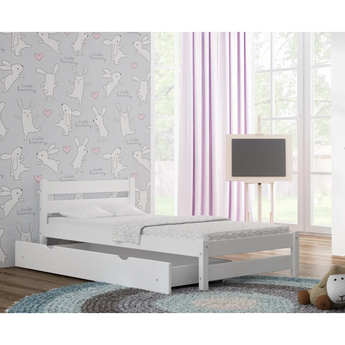 Łóżko drewniane pojedyncze KARO biały MEBLE WRÓBEL