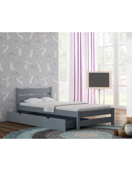 Łóżko drewniane pojedyncze KARO szary MEBLE WRÓBEL