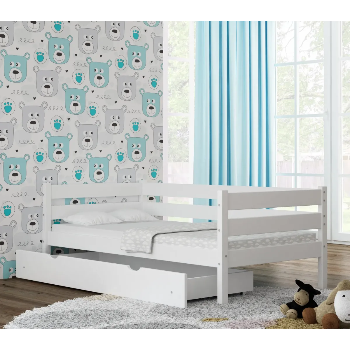 Łóżko drewniane pojedyncze KARO Z biały MEBLE WRÓBEL