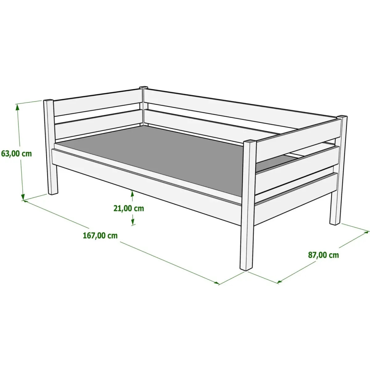 Łóżko drewniane pojedyncze KARO Z wymiary MEBLE WRÓBEL